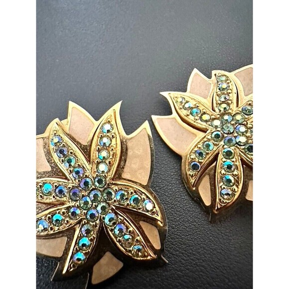 Vintage Edgar Berebi Blue AB Gold tone Metal Clip Earrings - Clip on - Picture 3 of 6